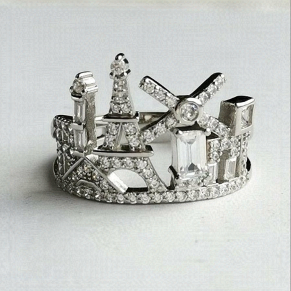 Paris Skyline cityscape ring sterling silver cz size   9 🆕